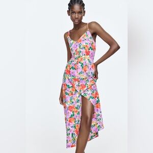 RARE Zara Linen Blend Floral Midi Dress (size M)